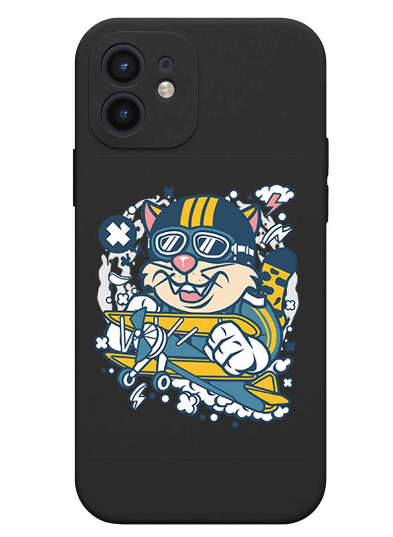 Theodor Protective Slim Fit Case Liquid Silicone Cover with Full Body Protection Anti-Scratch Shockproof Case For iPhone 12 Black  - Cat Peep - Image 1