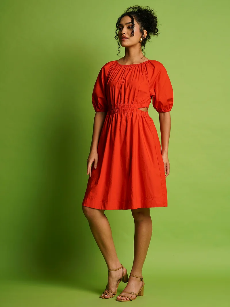 جلو باص فستان جلوبس نسائي بأكمام منفوشة بقصة واسعة