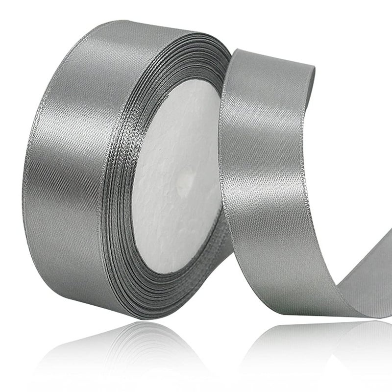 Solid Color Silver Satin Ribbon 1 Inches x 25 Yards Fabric Satin Ribbon for Gift Wrapping Crafts Hair Bows Making Wreath Wedding Party Decoration and Other Sewing Projects