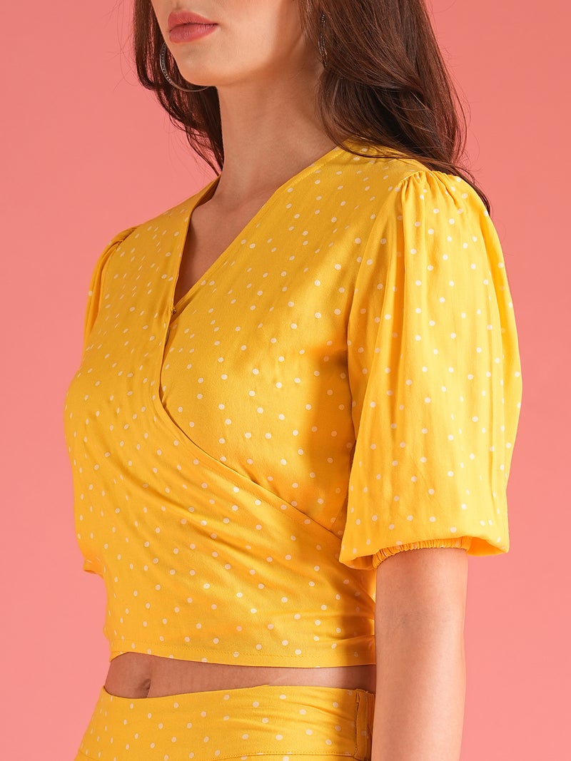 globus Globus Women Yellow Wrap Tie Back Top With Palazzos Co-Ord Set - Image 4