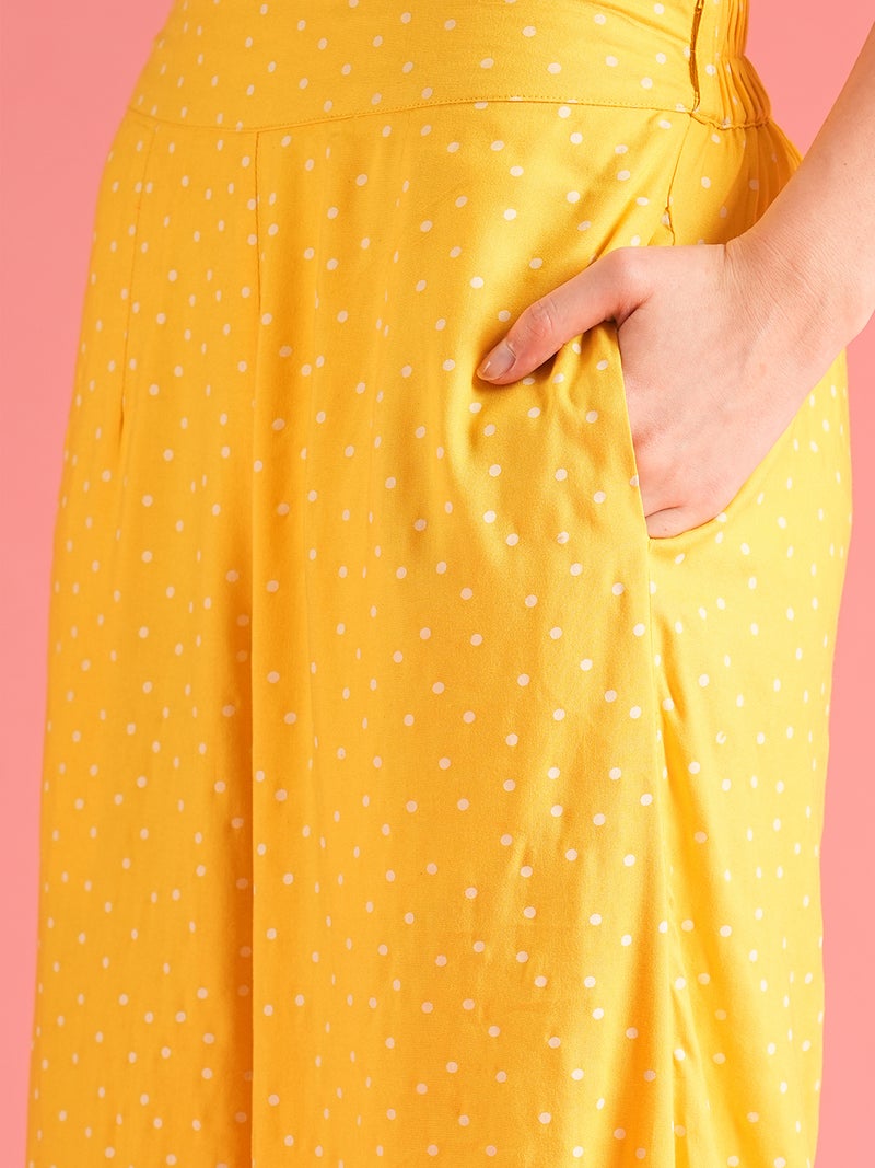 globus Globus Women Yellow Wrap Tie Back Top With Palazzos Co-Ord Set - Image 5
