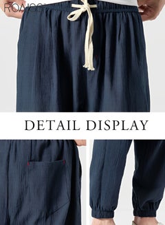 roaiss Men's Casual Cotton Linen Lantern Pants Fashion Loose Fitting Breathable Casual Pants Waist Tightening Lace Up Daily Harlan Pants  - Image 2