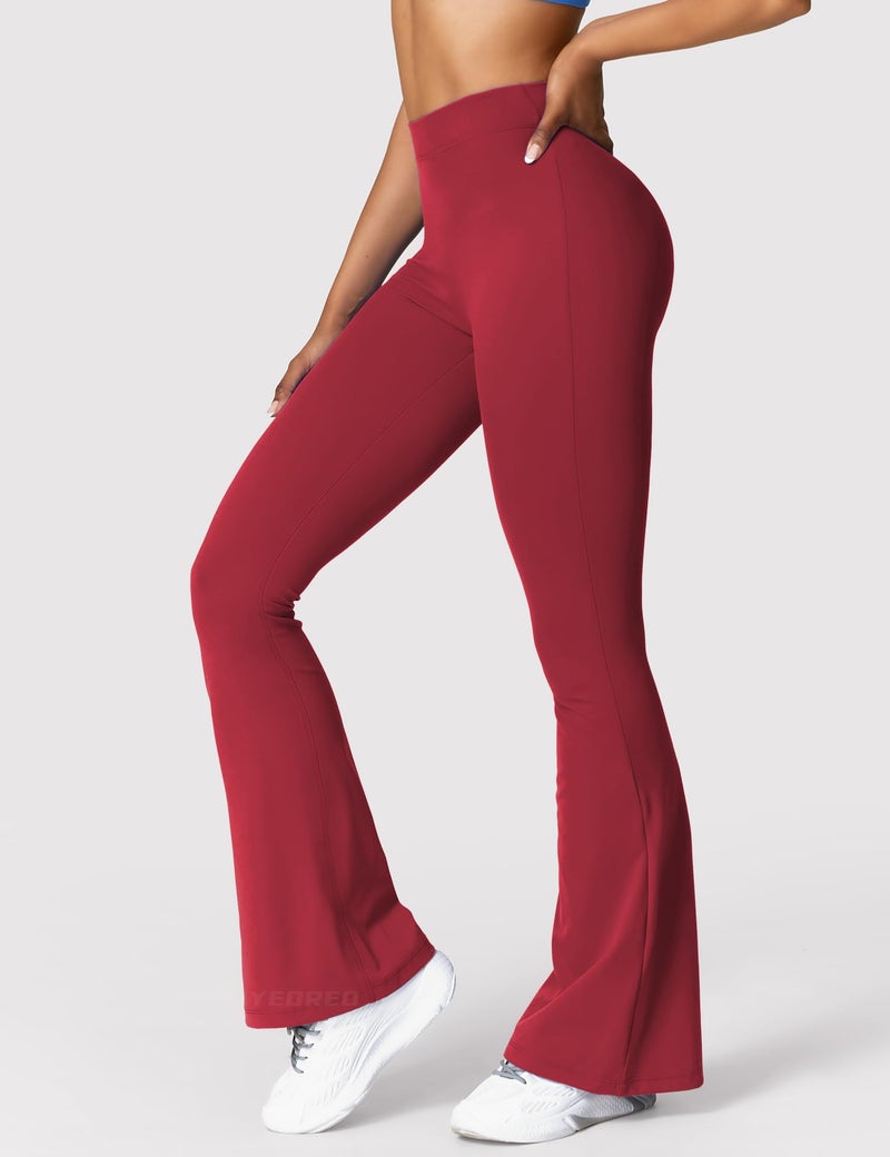 YEOREO Scrunch Flare Leggings Gym Workout V Back Butt Lifting Wide Leg High Waist Yoga Pants Wine M - Image 2