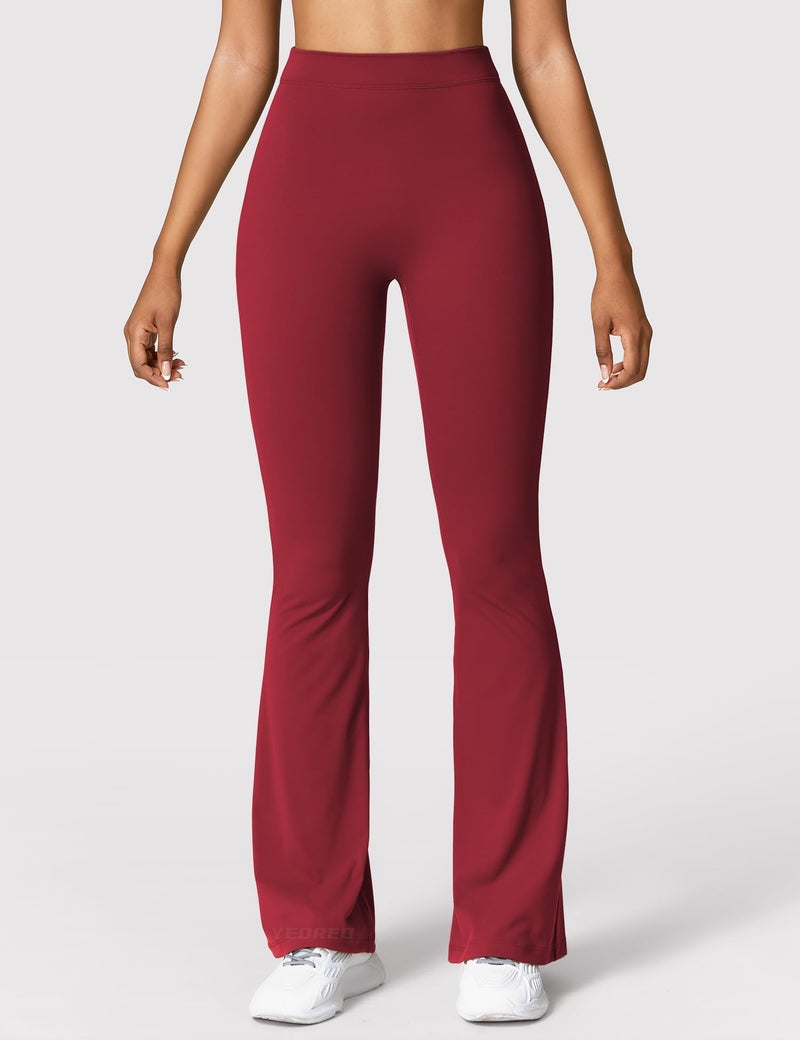 YEOREO Scrunch Flare Leggings Gym Workout V Back Butt Lifting Wide Leg High Waist Yoga Pants Wine M - Image 3