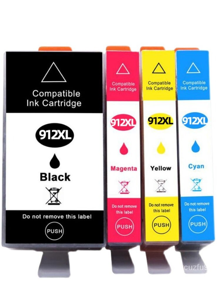 Compatible HP 912XL multipack ink cartridges, suitable replacements for HP OfficeJet printers 8010, 8012, 8013, 8014, 8015, 8017, and OfficeJet Pro models 8020, 8021, 8022, 8023, 8024, 8025 (Black, Cyan, Magenta, Yellow). 