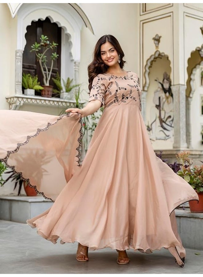 TRENDMALLS Women's Organza Embroidery Anarkali Kurta Pant Salwar Suit Set Kurta Set for Women L - Image 2