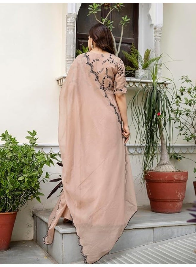 TRENDMALLS Women's Organza Embroidery Anarkali Kurta Pant Salwar Suit Set Kurta Set for Women L - Image 4