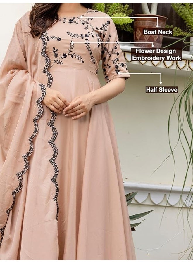 TRENDMALLS Women's Organza Embroidery Anarkali Kurta Pant Salwar Suit Set Kurta Set for Women L - Image 3