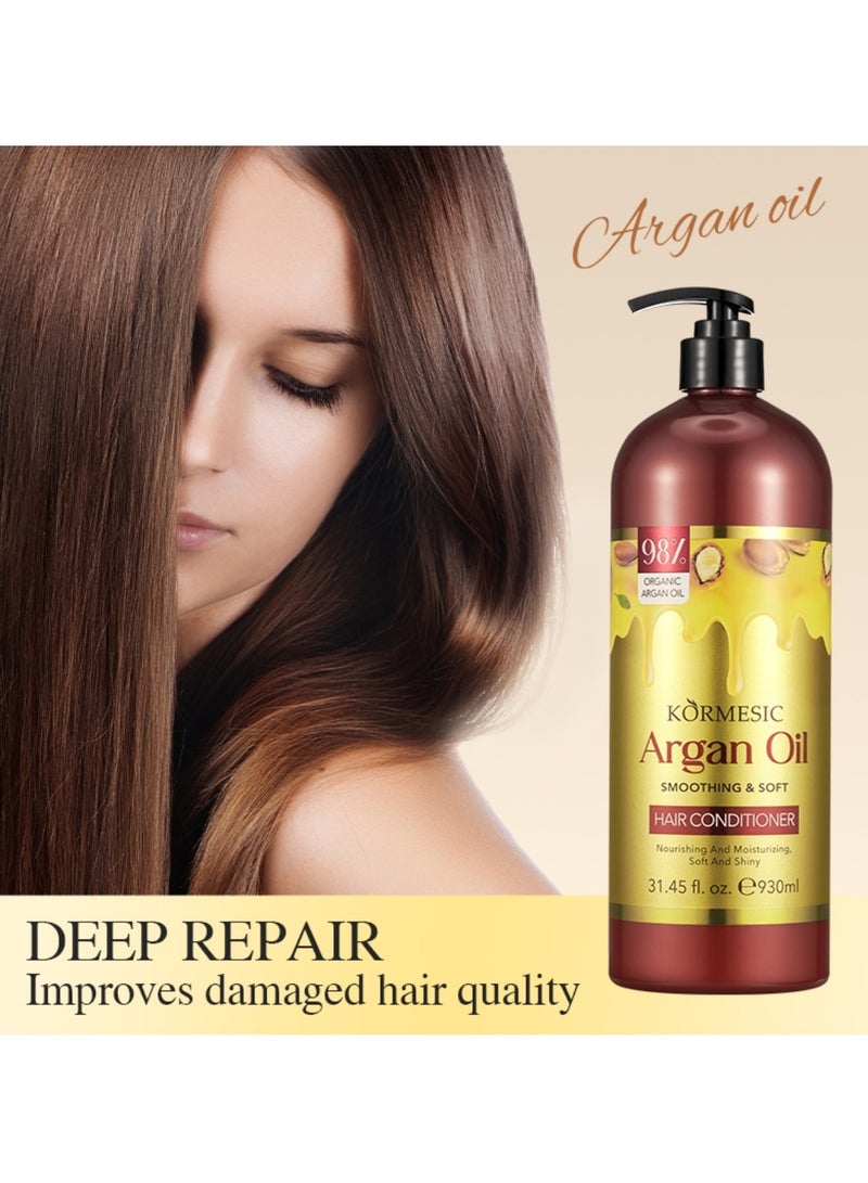 Kormesic بلسم شعر زيت الأركان 930 مل لإصلاح الشعر التالف وتنظيف عميق للبصيلات مغذي مرطب برائحة تدوم ونعومة للشعر - Image 3