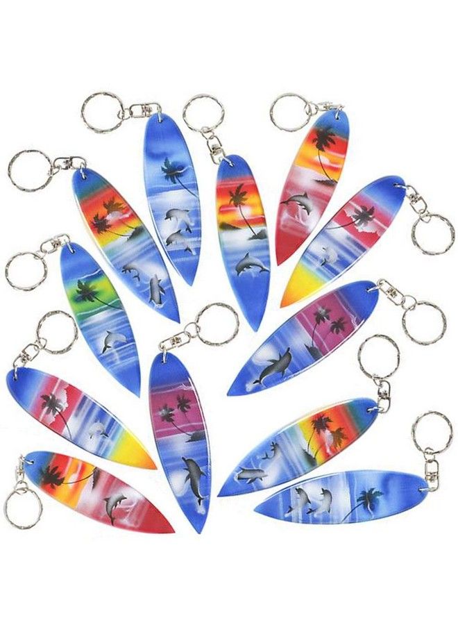 ArtCreativity Wooden Surfboard Keychains Set Of 12 Fun Key Chains For Backpack Purse Luggage Great Giveaways For Birthday Luau Beach And Pool Parties Cool Goodie Bag Fillers For Kids  - Image 1