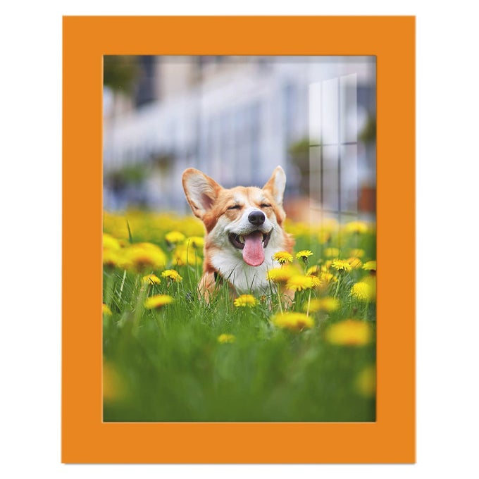 6X8 INCH PICTURE FRAME HIGHEND MODERN STYLE MADE OF SOLID WOOD AND HIGH DEFINITION GLASS READY FOR WALL AND TABLETOP PHOTO DISPLAY ORANGE FRAME