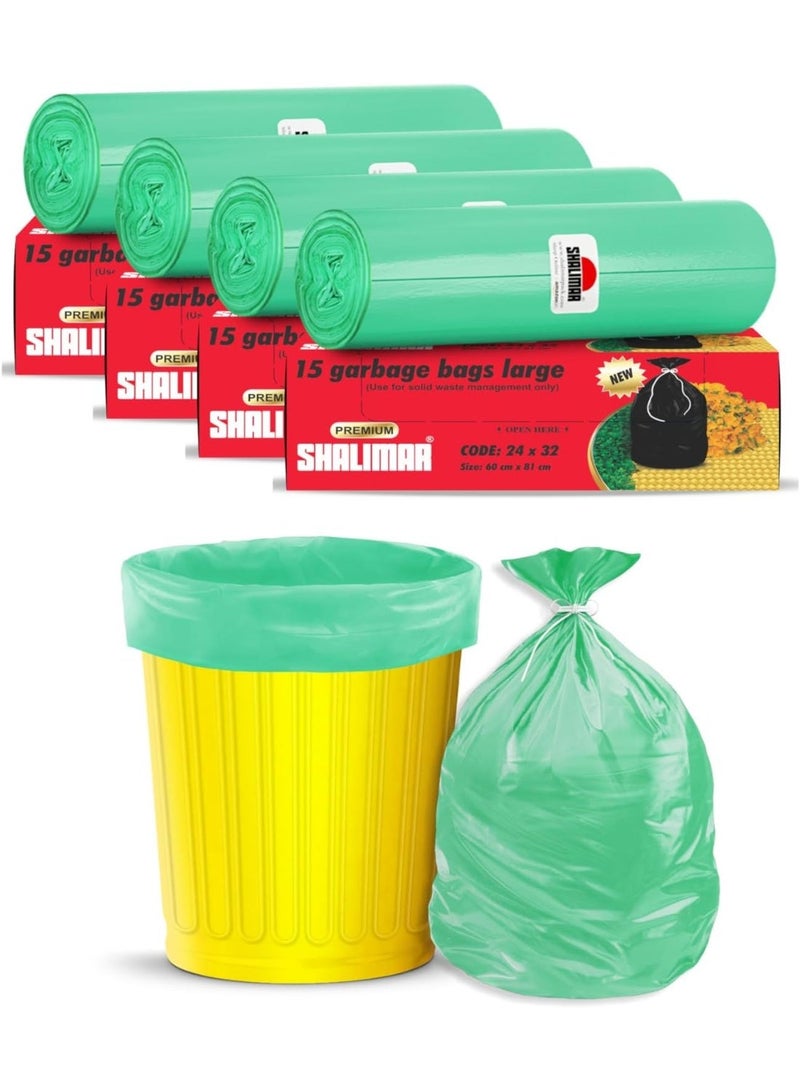 شاليمار بريميوم شاليمار القابلة للتحلل الحيوي 60 قطعة - كيس قمامة ثقيل سعة 20 جالون،– سلة مهملات/أكياس قمامة/نفايات مقاومة للتسرب – 152x206 سم سم – يتسع لصناديق 15 إلى 20 جالون – خضراء - Image 1