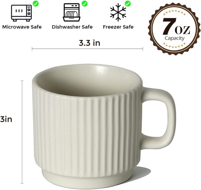 SHOWFULL Stackable Coffee Mugs Set of 4 7 OZ Espresso Ceramics Cups for Latte Cappuccino Cocoa with Handle White - Image 3