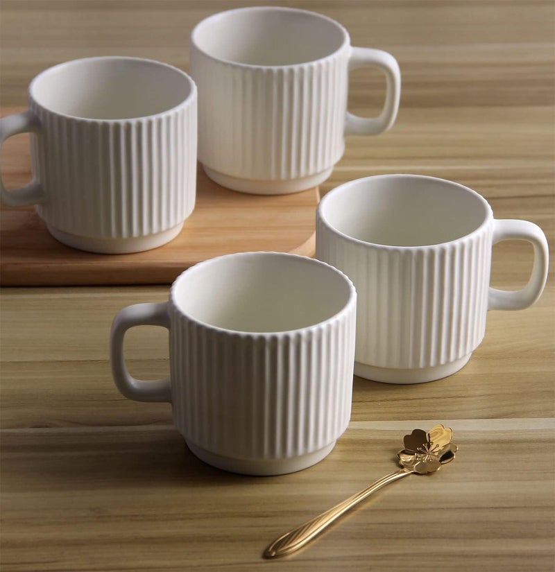SHOWFULL Stackable Coffee Mugs Set of 4 7 OZ Espresso Ceramics Cups for Latte Cappuccino Cocoa with Handle White - Image 4