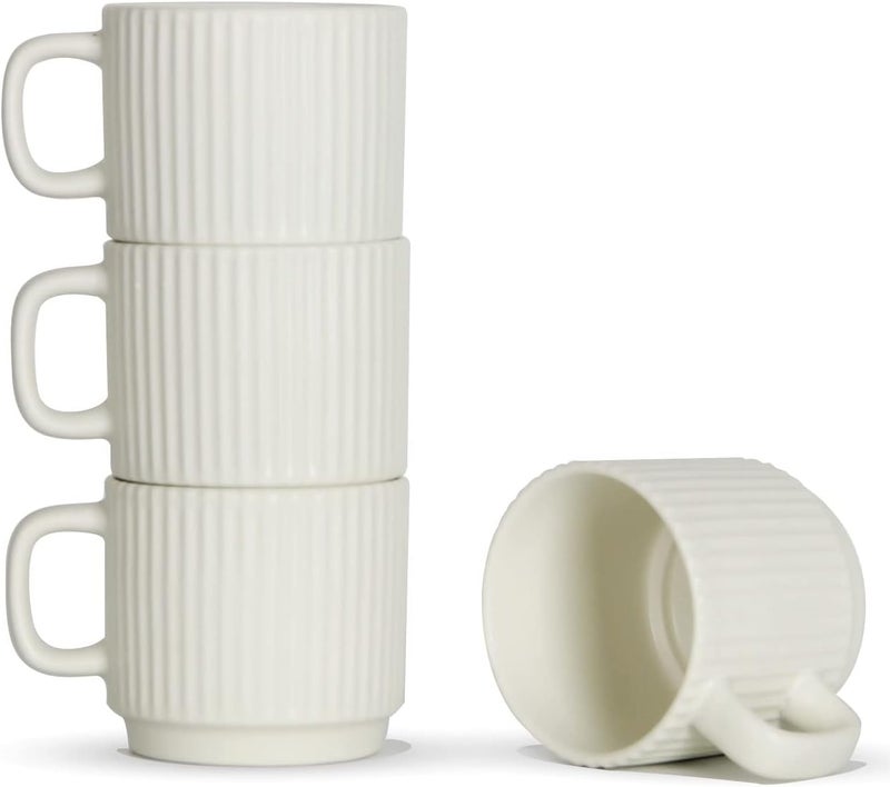 SHOWFULL Stackable Coffee Mugs Set of 4 7 OZ Espresso Ceramics Cups for Latte Cappuccino Cocoa with Handle White - Image 1
