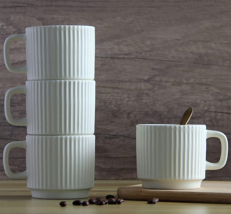 SHOWFULL Stackable Coffee Mugs Set of 4 7 OZ Espresso Ceramics Cups for Latte Cappuccino Cocoa with Handle White - Image 2