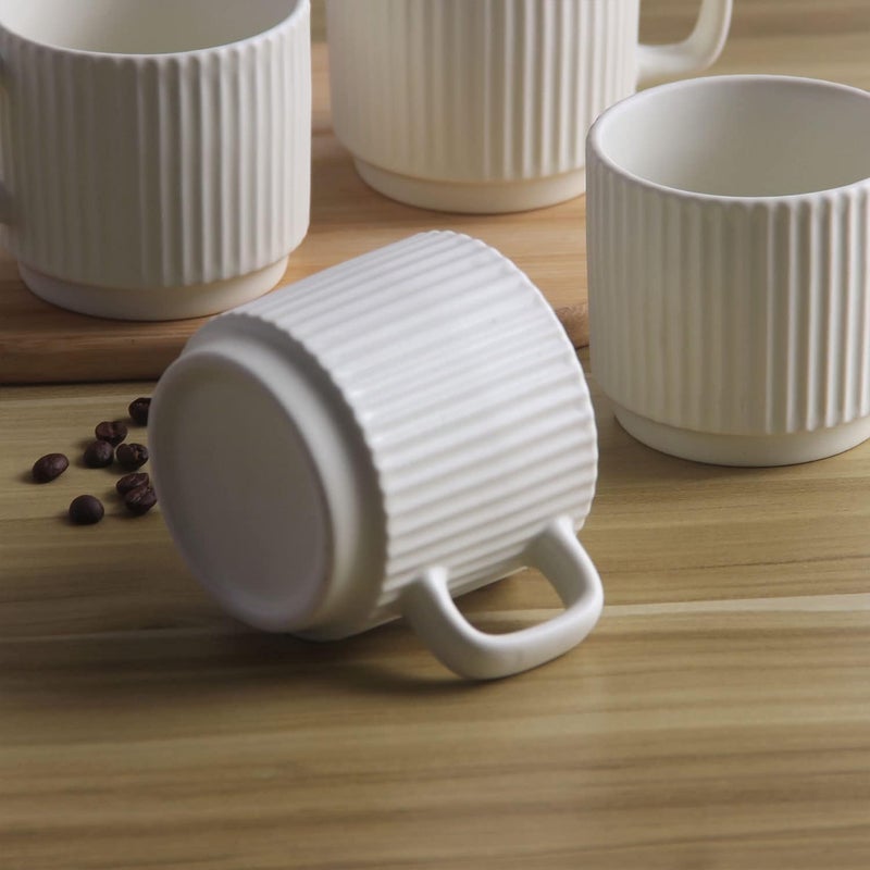 SHOWFULL Stackable Coffee Mugs Set of 4 7 OZ Espresso Ceramics Cups for Latte Cappuccino Cocoa with Handle White - Image 5