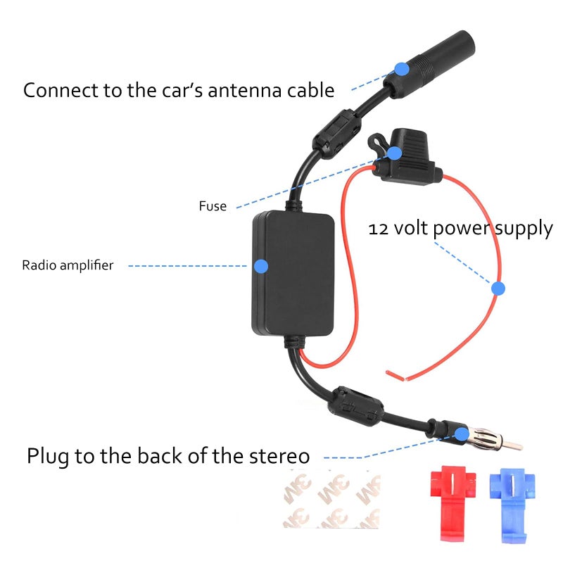 KSaAuto 12V Car Antenna Booster Stereo FM AM Radio Signal Amplifier Amp for Car Vehicle Truck SUV Boat Marine UTV RV Accessories FM Amplifier Audio Radio Stereo Media Head Unit Receiver Hidden Antenna - Image 2