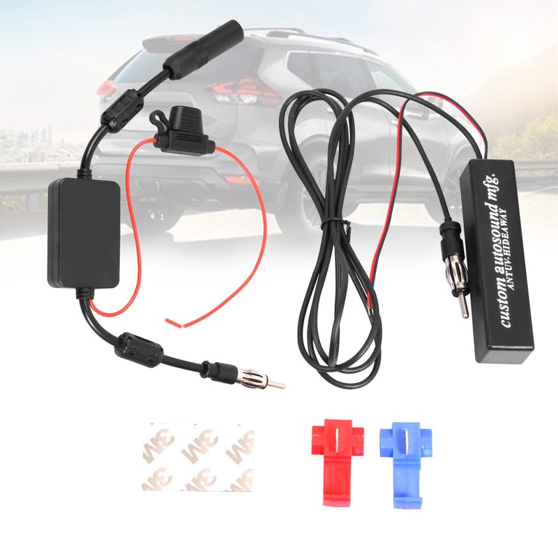 KSaAuto 12V Car Antenna Booster Stereo FM AM Radio Signal Amplifier Amp for Car Vehicle Truck SUV Boat Marine UTV RV Accessories FM Amplifier Audio Radio Stereo Media Head Unit Receiver Hidden Antenna - Image 1