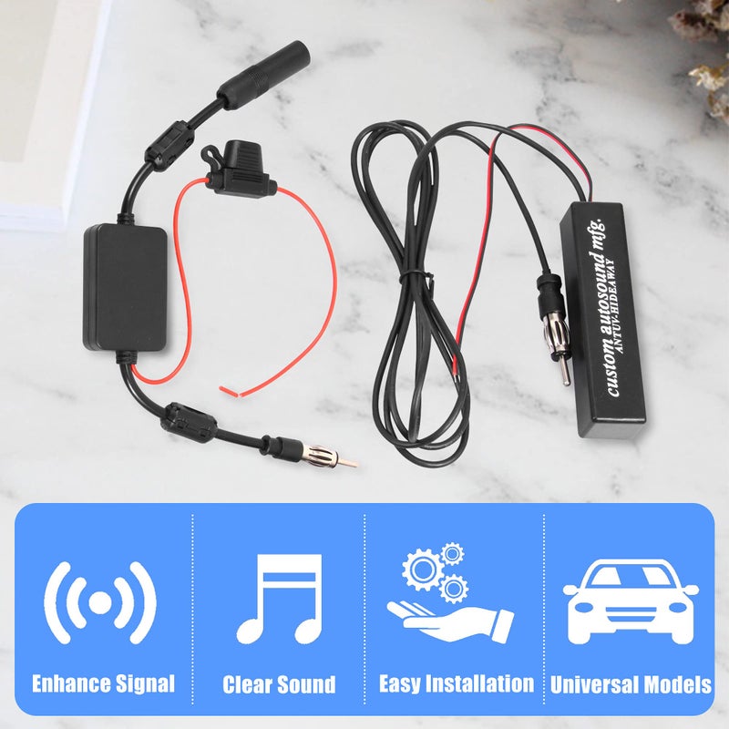 KSaAuto 12V Car Antenna Booster Stereo FM AM Radio Signal Amplifier Amp for Car Vehicle Truck SUV Boat Marine UTV RV Accessories FM Amplifier Audio Radio Stereo Media Head Unit Receiver Hidden Antenna - Image 5