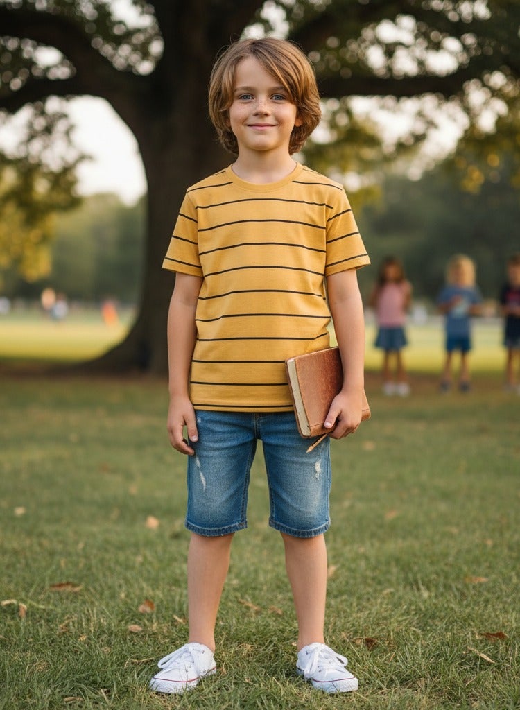 A trendy T-shirt with stylish stripes. Short-sleeved crew neck T-shirt - Image 1