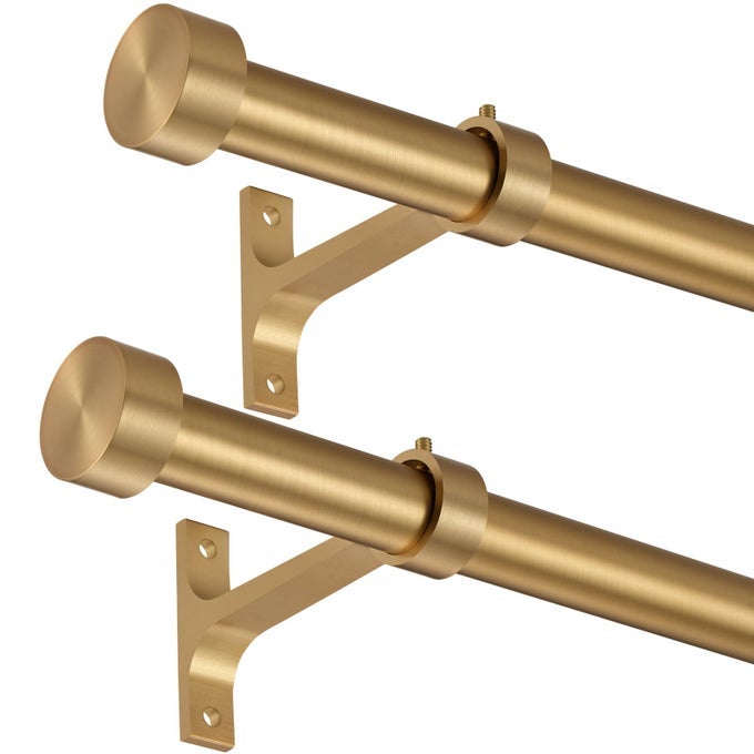 2PACK CURTAIN ROD FOR WINDOWS 2848ADJUSTABLE WINDOW CURTAIN RODS WITH PREMIUM ALUMINUM END CAP FINIALS AND FULL SURROUND BRACKETS340062FEET DIAMETERWARM GOLD DRAPERY RODS FOR CURTAINS