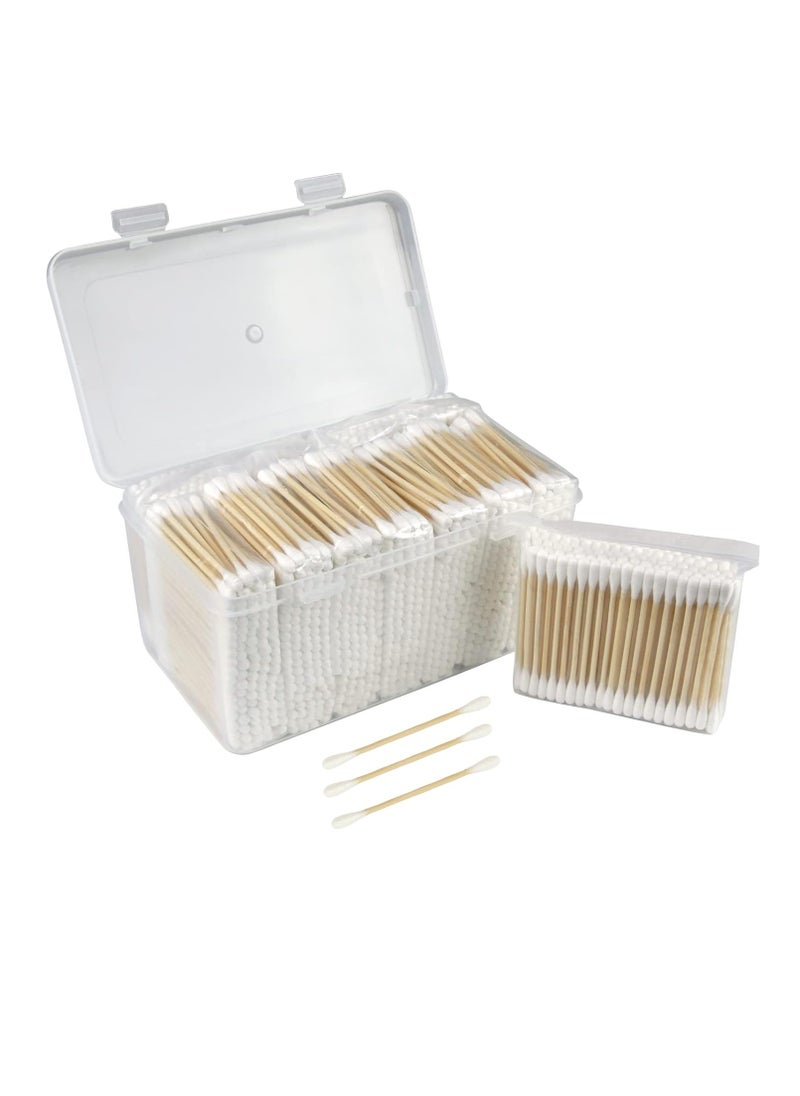 eyxformula eyxformula 1000 PCS Bamboo Cotton Swabs In Storage Box Natural Organic Cotton Swabs With Wooden Sticks - Double Tips Biodegradable Cotton Buds For Ear Wax Removal, Makeup, Personal Care, Art & Craft  - Image 1