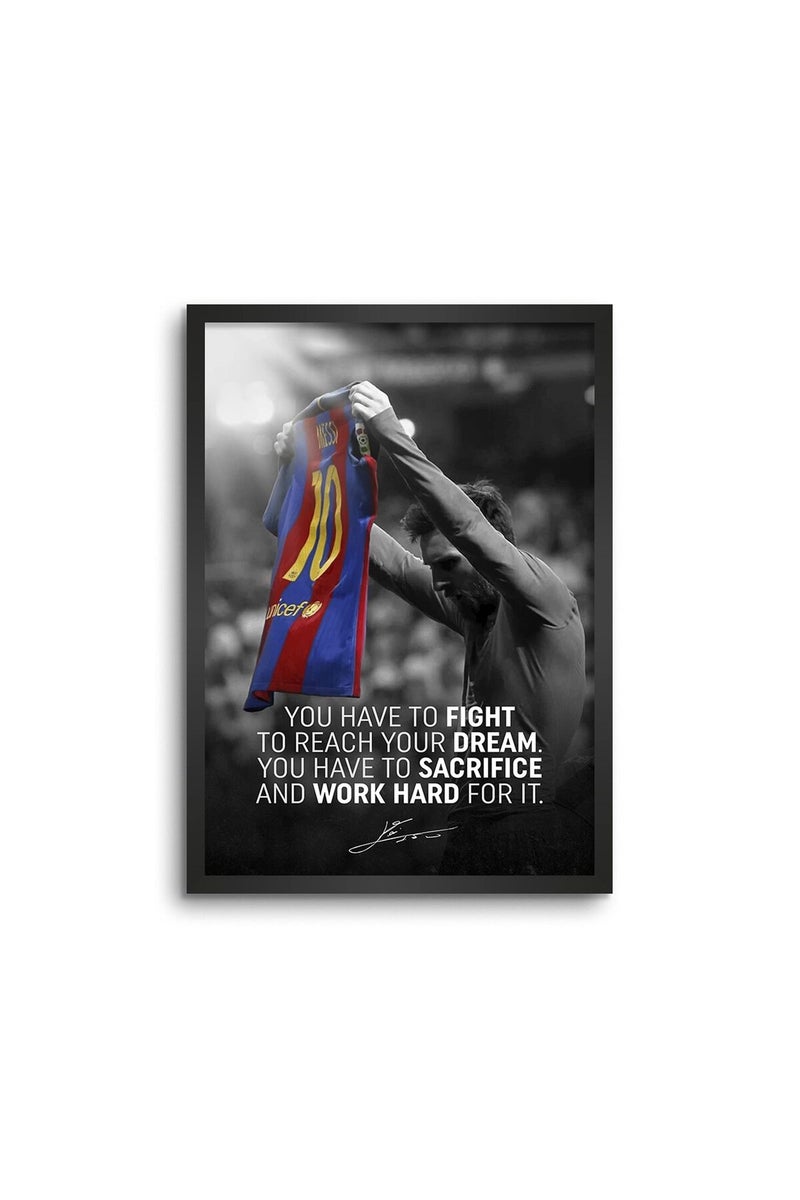 LAMRON Lionel Messi Barcelona Wall Decoration Art Framed Poster, 8 Inch x 12 Inch, Matt Laminated Poster with 0.5 Inch Black Wooden Frame - Image 1