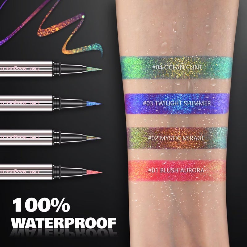 CHARMACY New Chameleon Liquid Eyeliner, Liquid Glitter Eyeliner, Highly Pigmented, Metallic MultiColor Shifting waterproof Eyeliner, Ultra-Fine Tip, Longwearing, Smudge-proof (A03 Twilight Shimmer) - Image 5