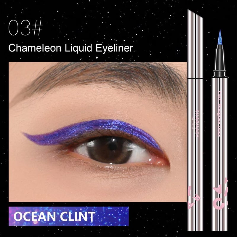 CHARMACY New Chameleon Liquid Eyeliner, Liquid Glitter Eyeliner, Highly Pigmented, Metallic MultiColor Shifting waterproof Eyeliner, Ultra-Fine Tip, Longwearing, Smudge-proof (A03 Twilight Shimmer) - Image 2