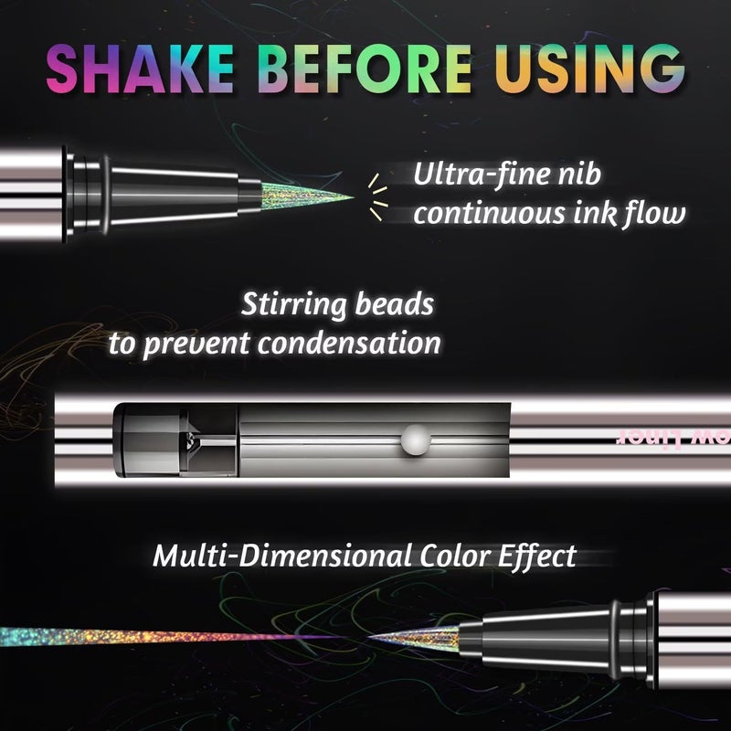 CHARMACY New Chameleon Liquid Eyeliner, Liquid Glitter Eyeliner, Highly Pigmented, Metallic MultiColor Shifting waterproof Eyeliner, Ultra-Fine Tip, Longwearing, Smudge-proof (A03 Twilight Shimmer) - Image 4