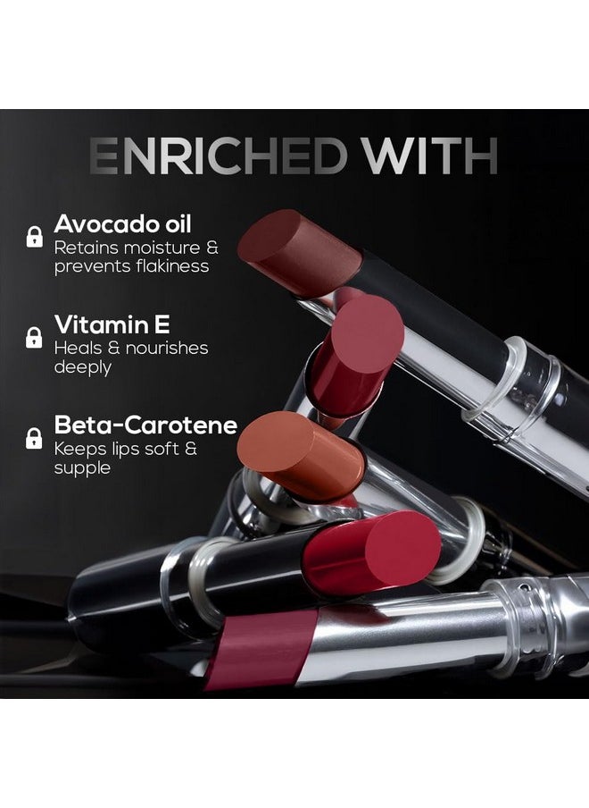 Matte Lock Lipstick - Soul, Moisturizing, Long Lasting & Weightless Formula, Intense Color Pay Off With Ultra-Matte Finish, Enriched With Avocado Oil, Vitamin E, D & Beta-Carotene, 3.5 Gm