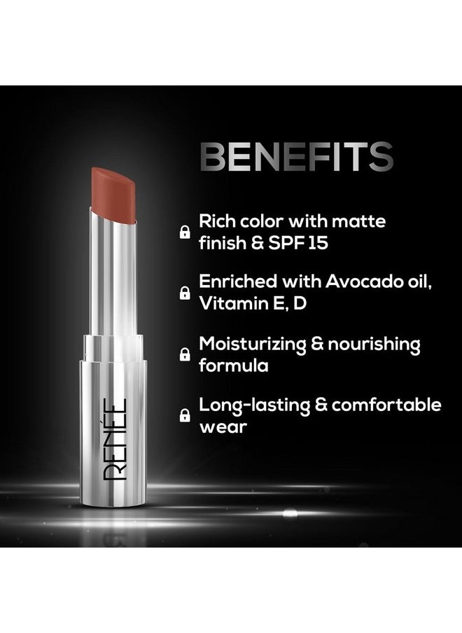 Matte Lock Lipstick - Soul, Moisturizing, Long Lasting & Weightless Formula, Intense Color Pay Off With Ultra-Matte Finish, Enriched With Avocado Oil, Vitamin E, D & Beta-Carotene, 3.5 Gm