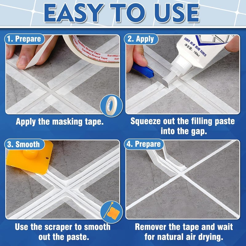 Makbeaty Waterproof Tile Grout Mould Proof Ceramic Tile Glue Sealant Wall Tiles Floor Agent Repair Tile Fill Joints Agent, Complete Solution for Filling Cracks and Gaps in Surfaces（180ml） - Image 3