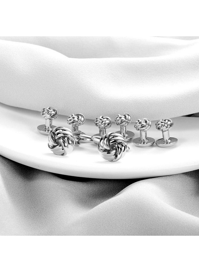 HAWSON Personalize Flower Knot Man Shirt Tuxedo 6 Studs And 2 Cufflinks Set Silver - Image 2