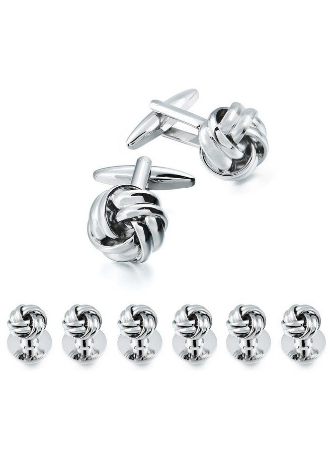 HAWSON Personalize Flower Knot Man Shirt Tuxedo 6 Studs And 2 Cufflinks Set Silver - Image 1