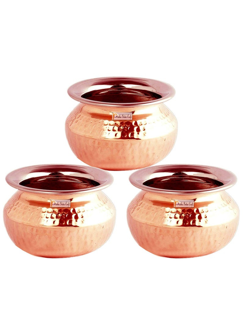 Prisha India Craft Prisha India Craft Steel Copper Punjabi Serving biryani Handi Serveware 850 ML Set of 3  - Image 1
