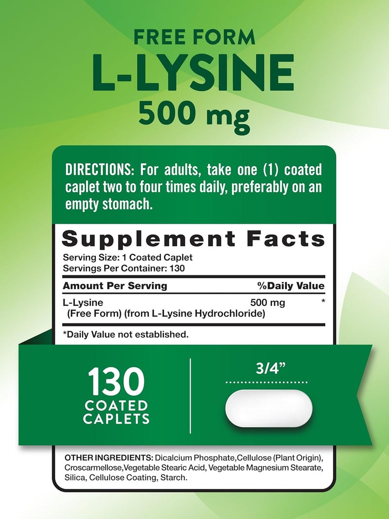 Natures Truth LLysine 500mg  130 Coated Caplets  Free Form  Essential Amino Acid  Vegan NonGMO  Gluten Free Supplement - Image 2