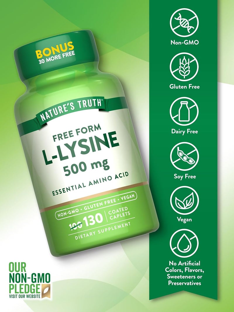 Natures Truth LLysine 500mg  130 Coated Caplets  Free Form  Essential Amino Acid  Vegan NonGMO  Gluten Free Supplement - Image 3