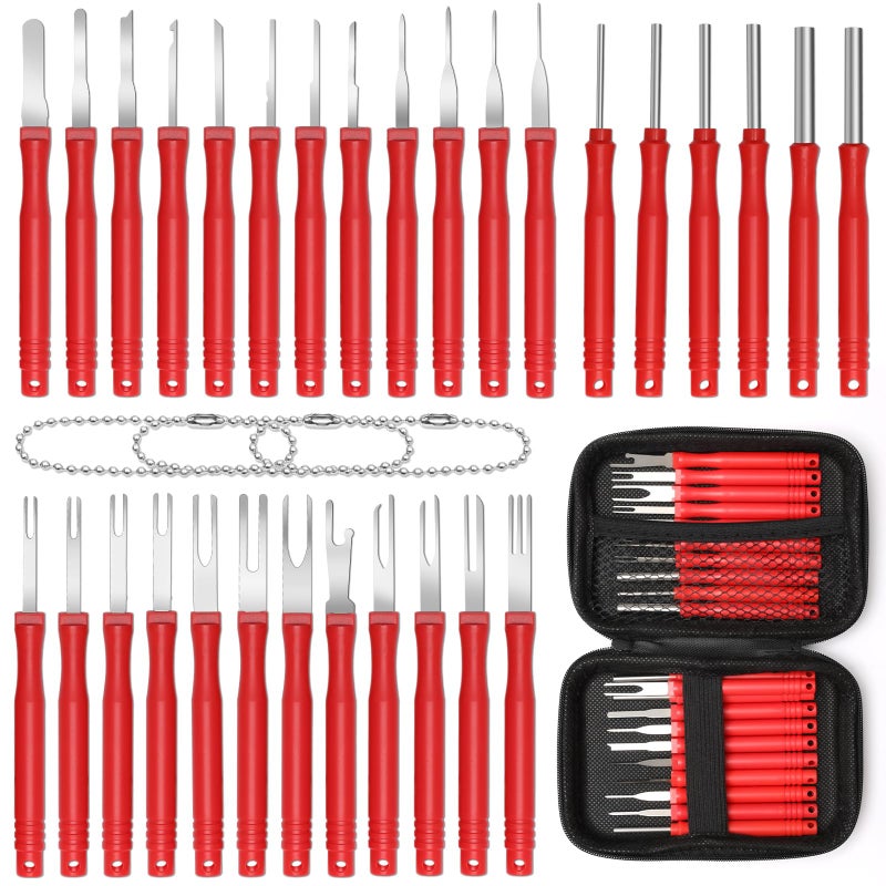 Anglekai 30+4P Terminal Pin Removal Tool Kit, Electrical Connector Depinning Tool Terminal Pin Extractor Kit Wire Release Tool for Car Household Devices (Red) - Image 1