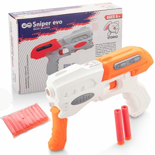 Storio EVO Sniper Hot Fire Gun Toy with 10 Safe Soft Foam Bullets, Fun Target Shooting Battle Fight Game for Kids Boys - White - Image 1