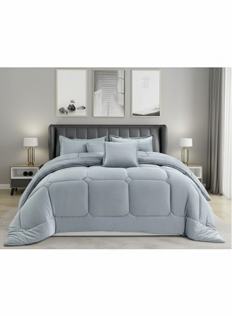 Ming Li 6 Piece Winter Royal Comforter One Velvet Side And One Side Fur King Size 220x240 cm - Image 2
