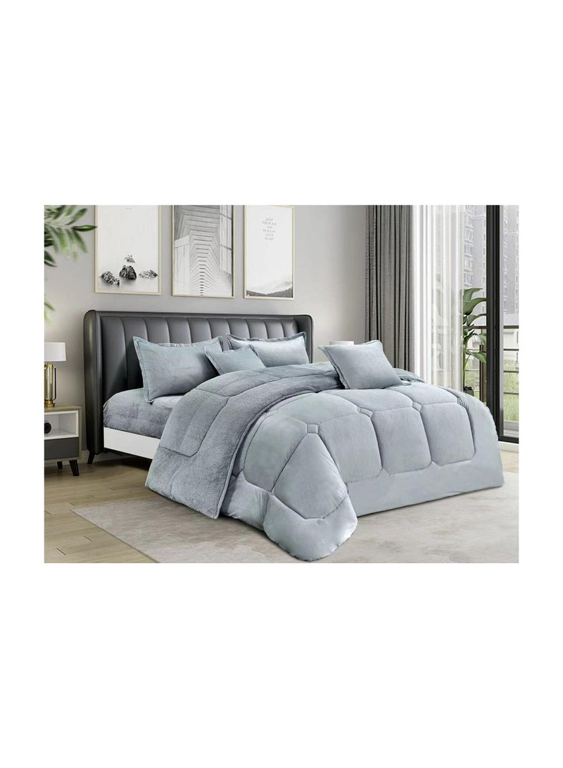 Ming Li 6 Piece Winter Royal Comforter One Velvet Side And One Side Fur King Size 220x240 cm - Image 1