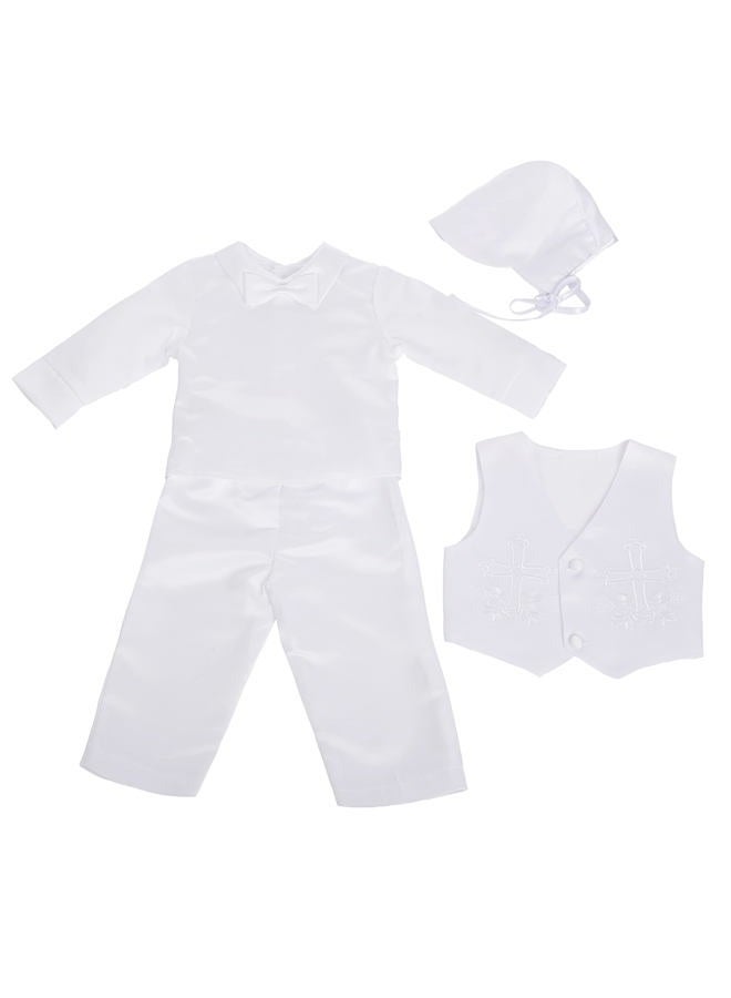 Lito Angels Baby Boys Christening Clothing Baptism Outfits with Bonnet Long Sleeve White Suit Size 0-3 Months, B-white (Long Sleeves), 0-3 Months - Image 2