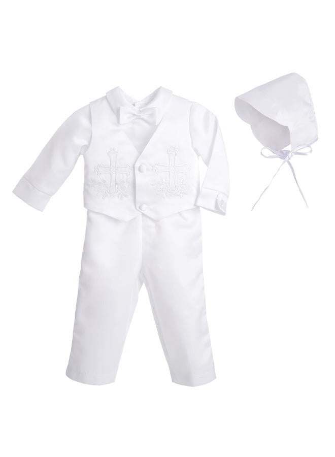 Lito Angels Baby Boys Christening Clothing Baptism Outfits with Bonnet Long Sleeve White Suit Size 0-3 Months, B-white (Long Sleeves), 0-3 Months - Image 1