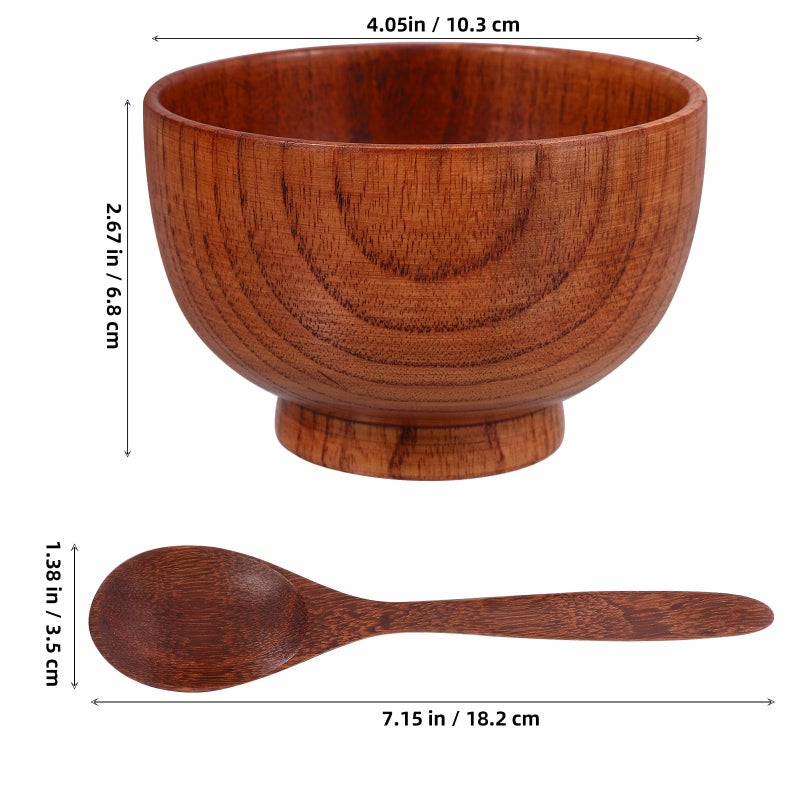 Japanese Style Wooden Bowl Set 4Pcs with Spoon Food Grade Kitchen Serving Bowls - Image 3