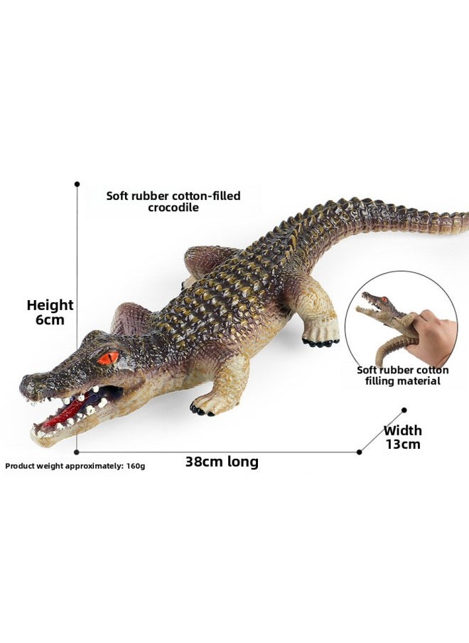Generic - Explosive Simulation Of Marine Animal Model Children Soft Rubber Puffer Octopus Lobster Starfish Crab Horseshoe Toy Gift-Color:Soft Glue Cotton-filled Brown Crocodile - Image 1