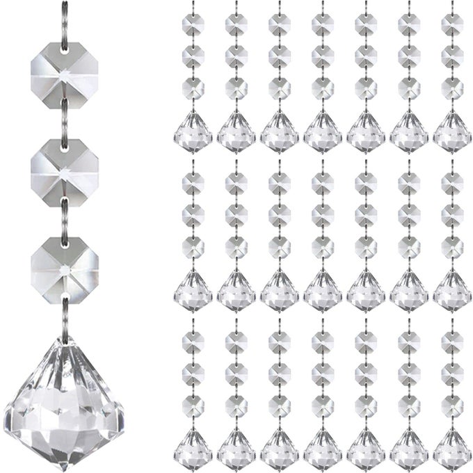 30PK CRYSTAL DIAMOND ORNAMENTS FOR CHRISTMAS TREE DECORATIONS HANGING CLEAR PLASTIC ACRYLIC DIAMONDS FOR WEDDING ANNIVERSARY PARTY DECORATION CENTERPIECES CHANDELIER PRISM DROP PENDANT SUPPLIES