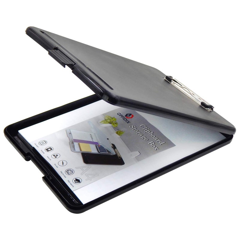 OFFIDIX Clipboard Storage Box,Black Plastic Paper Clipboard Paper Holder Storage Clip Board Ideal for School, Letter Size Slim-case Storage Clipboard Home and Office Use Memo Clipboard (Black) - Image 1