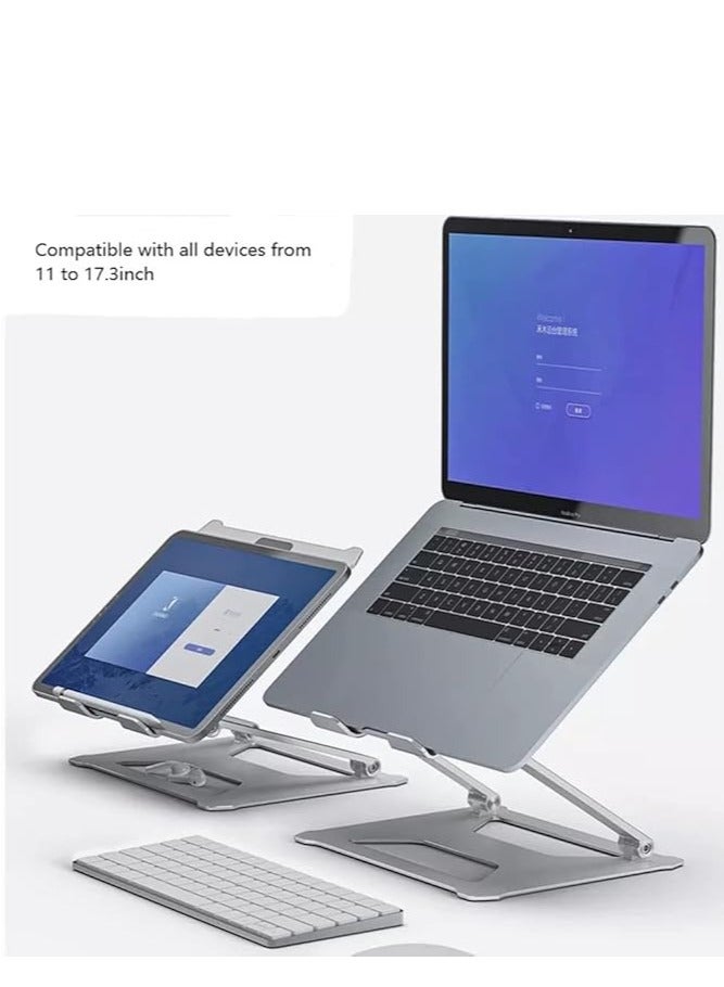 Desktop Aluminum Alloy Foldable Adjustable Laptop Stand Support Notebook Laptop Support Folding, Compatible to 14-17 inch Laptop - Silver - Image 2